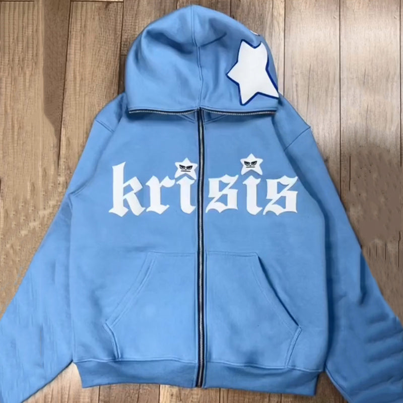 “We're Living In A Wrld Krisis”Puff Print Fleece-Lined Zip-Ups Hoodie