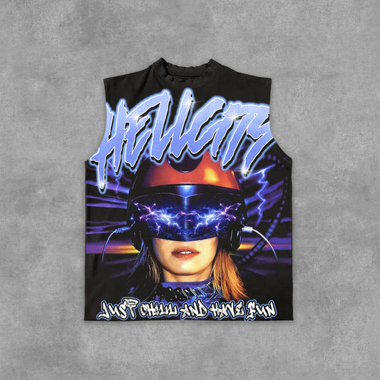 Hellcity Brainstorm Portrait Graphic Print Cotton Tank Top