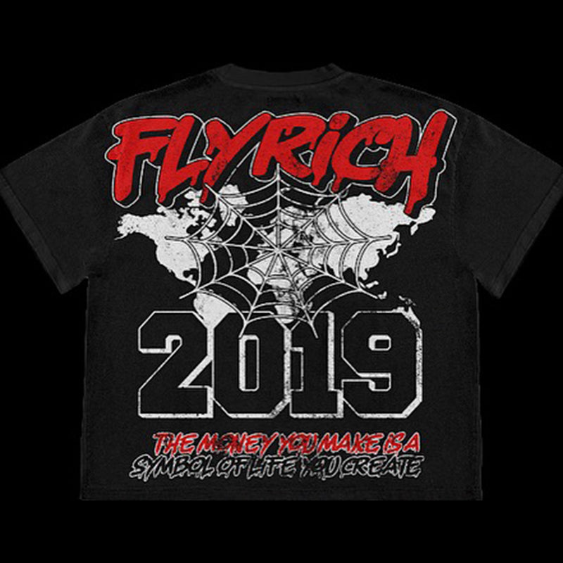 Y2k Vintage Flyrich 2019 World Graphic Cotton T-Shirt