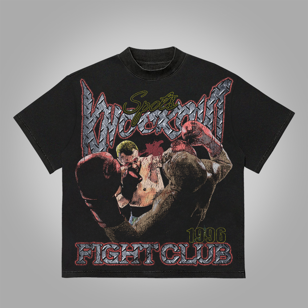 Vercoo Vintage Knockout Fight Club Graphics Cotton T-Shirt