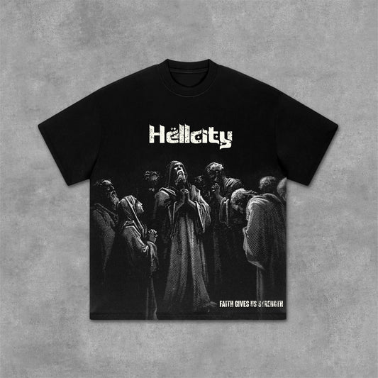 Hellcity-Belief In God Graphics Cotton T-Shirt