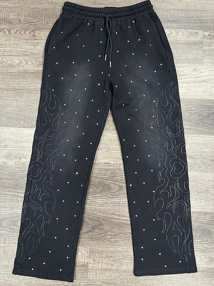 Vintage Polka Dots Fire Painted Flared Sweatpants