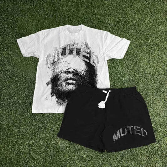 Vercoo Vintage Muted Graphic T-Shirt And Shorts Co-Ord T-Shirt Set