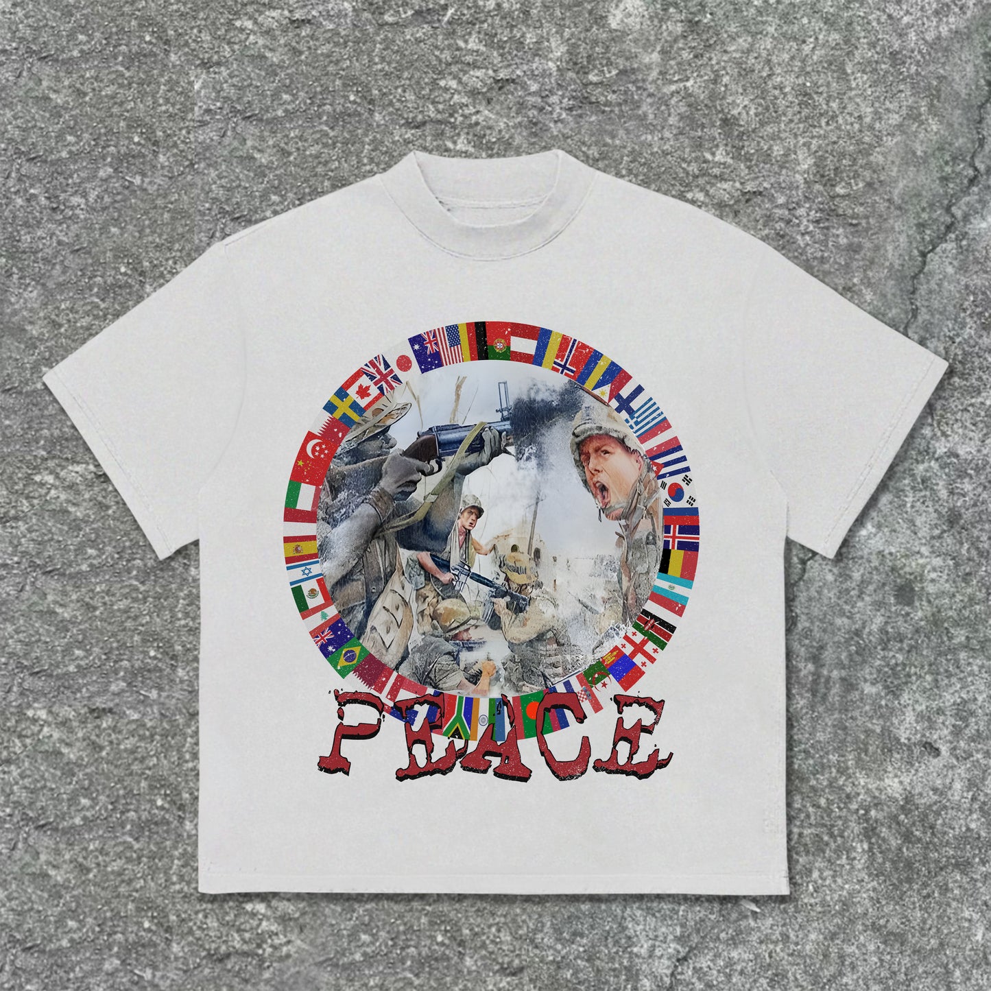 Vercoo Vintage Peace War Graphic Print Cotton T-Shirt