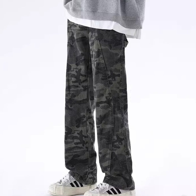 Men's Trendy High Street Ins Camouflage Patchwork Straight Pants