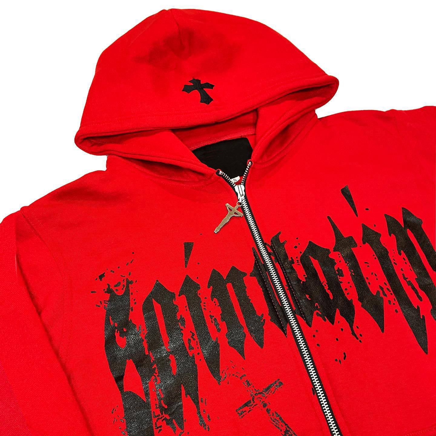 Y2k Trendy Cross Graphic Zip-Up Hoodie