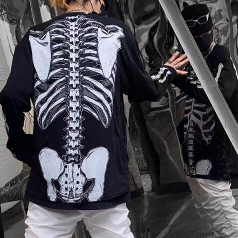 Gothic Skeletal Graphic Long Sleeve T-Shirt