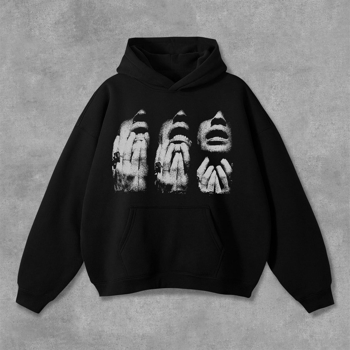 Vintage Portrait Graphic Print Pocket Hoodie