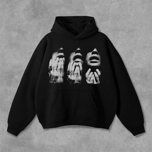 Vintage Portrait Graphic Print Pocket Hoodie