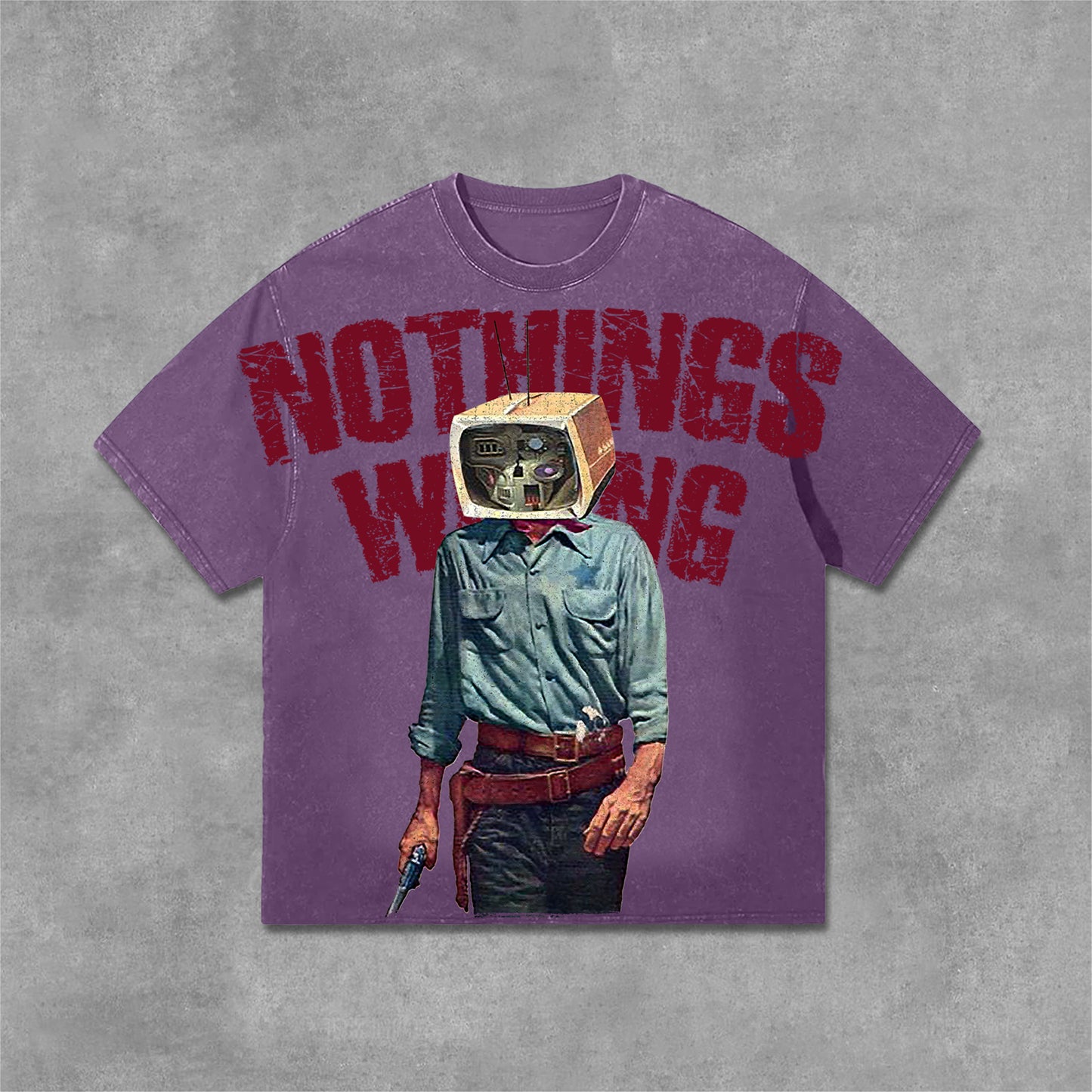 Vercoo Vintage Nothing Wrong Graphic Print Washed T-Shirt