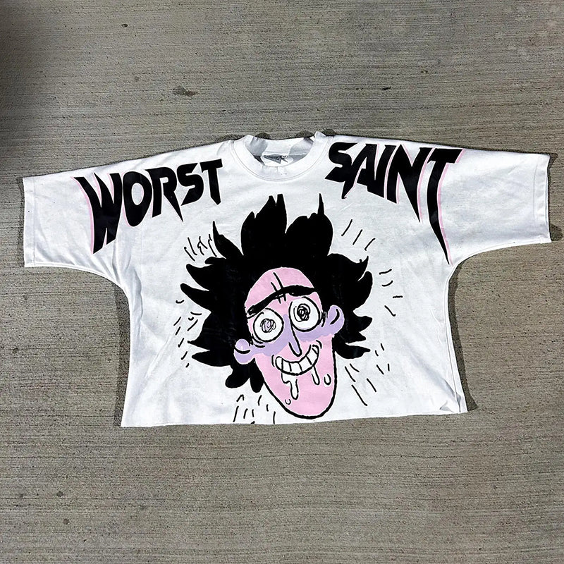 Vintage Worst Saint Drop Graphic Cotton T-Shirt