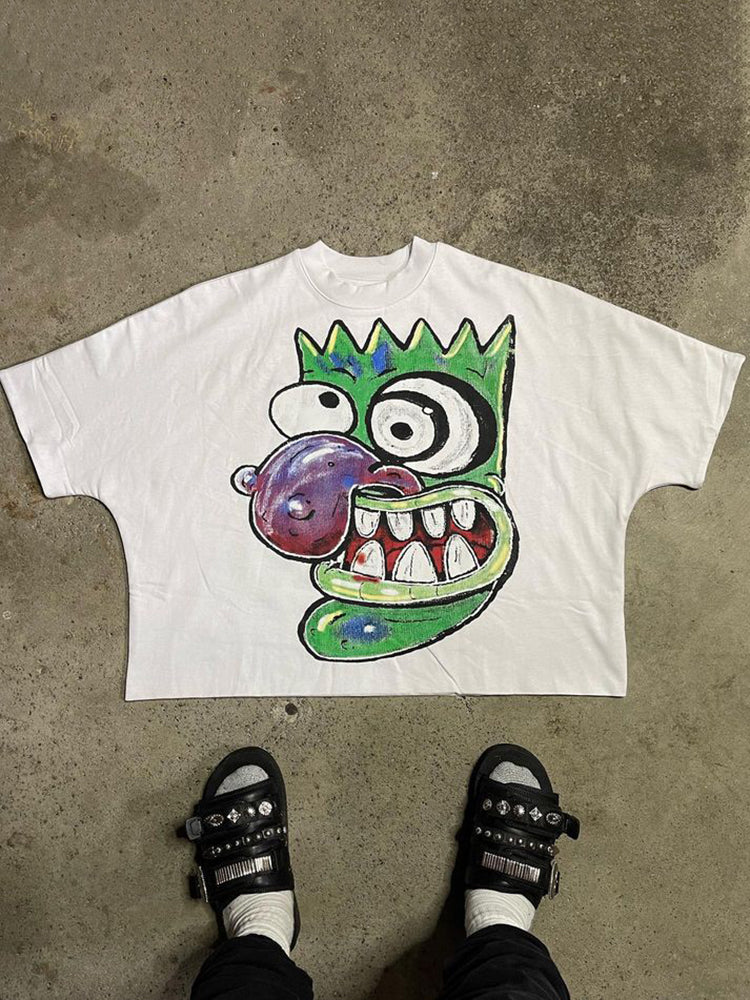 Vintage Cartoon Monsters Graphic Cotton T-Shirt