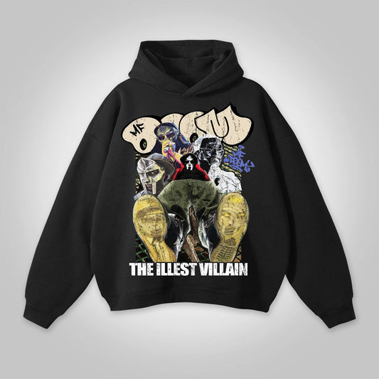 Vercoo Vintage The Illest Villain Mf Doom Graphic Print Pocketless Hoodie