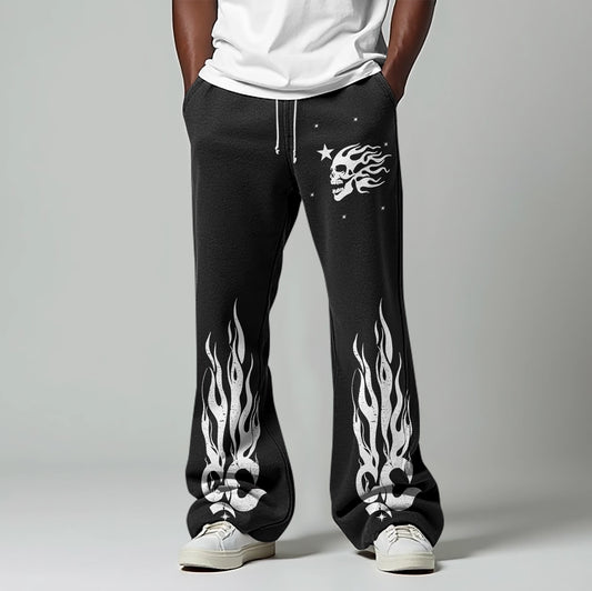 Vintage HeartStar Fire Print Graphic Flared Sweatpants