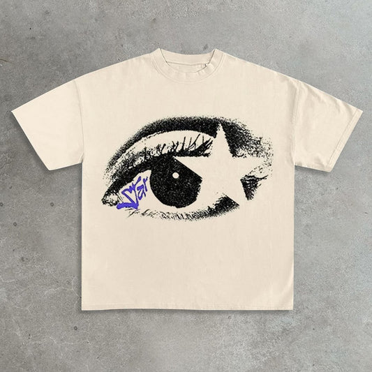 Vercoo Vintage Star Eye Graphic Cotton T-Shirt