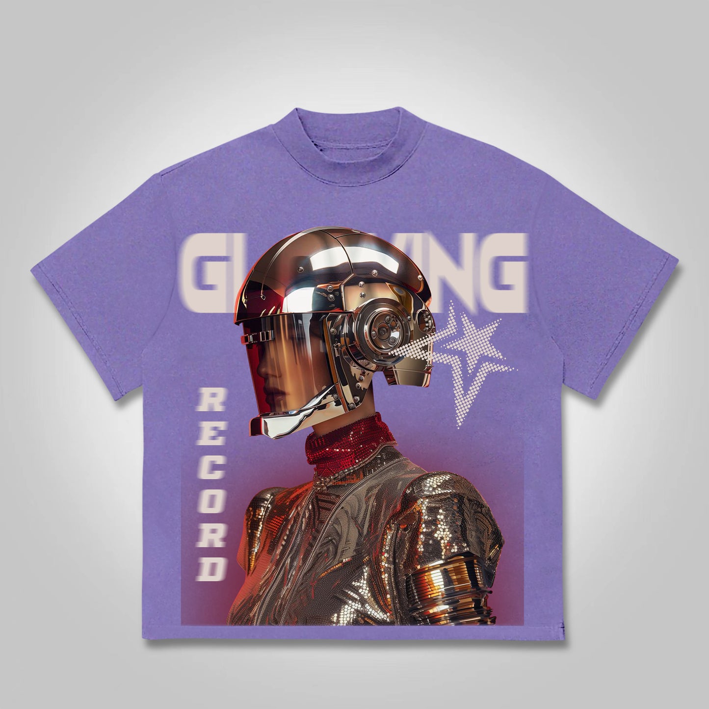 Vintage Glowing Astronaut Graphic Print Cotton T-shirt