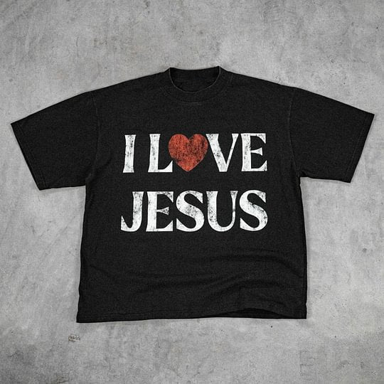 Vercoo “I Love Jesus” Print Cotton T-Shirt