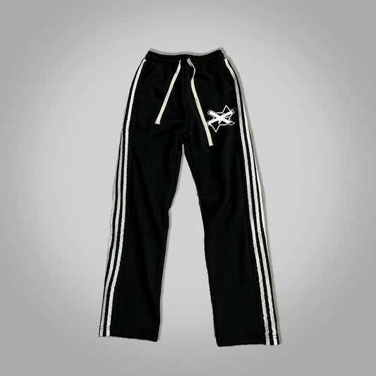 Black Strips Basic Street Print Flared Sweats Trousers