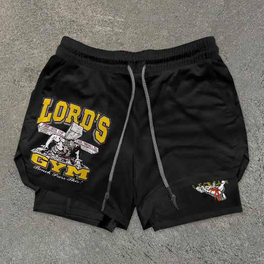 Lord's Gym Print Double Layer Drawstring Gym Shorts