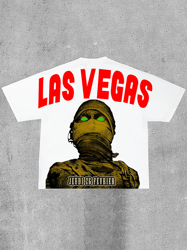 Las Vegas Vintage Portrait Print Cotton Casual T-Shirt