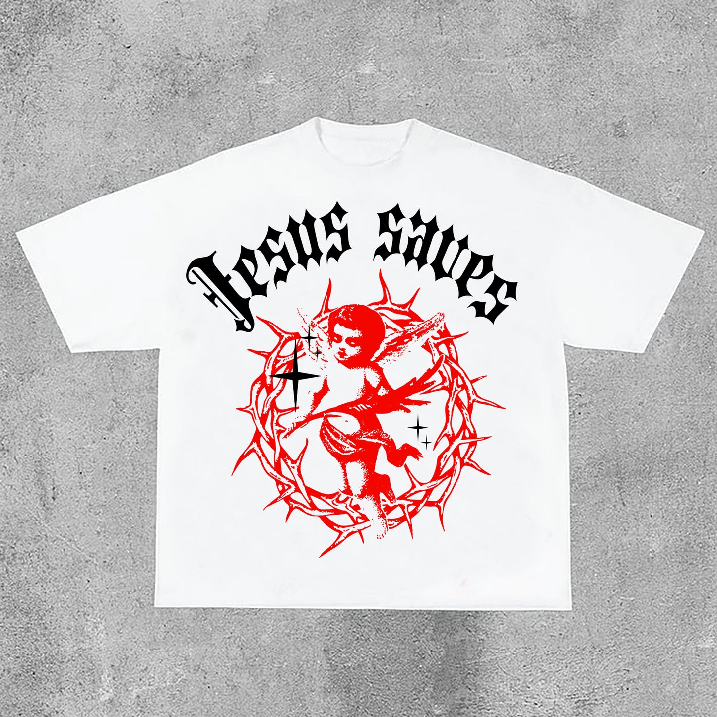 Vercoo Vintage Jesus Saves Print Short Sleeve Cotton T-Shirt