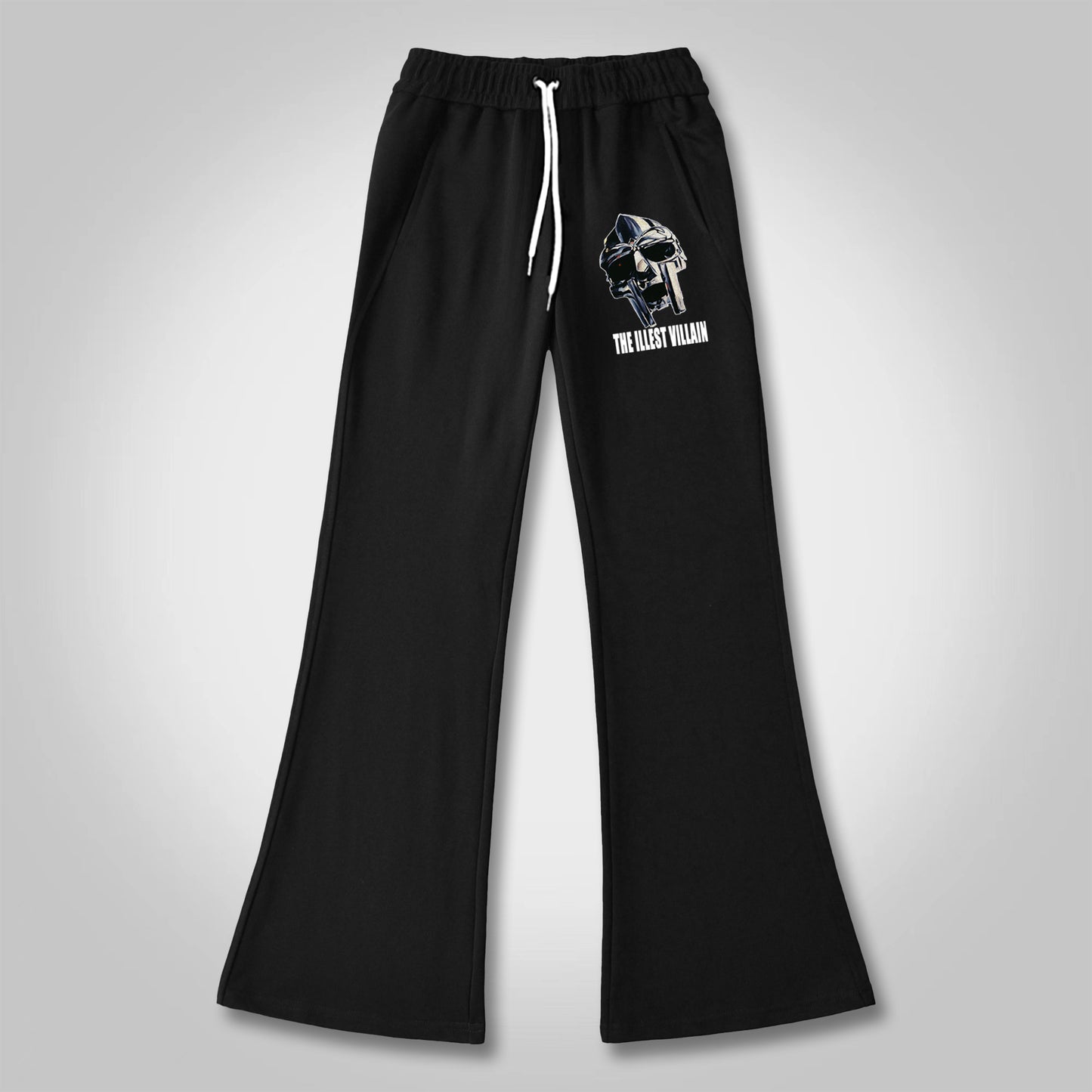 Vercoo Vintage The Illest Villain Mf Doom Graphic Print Flared Sweatpants