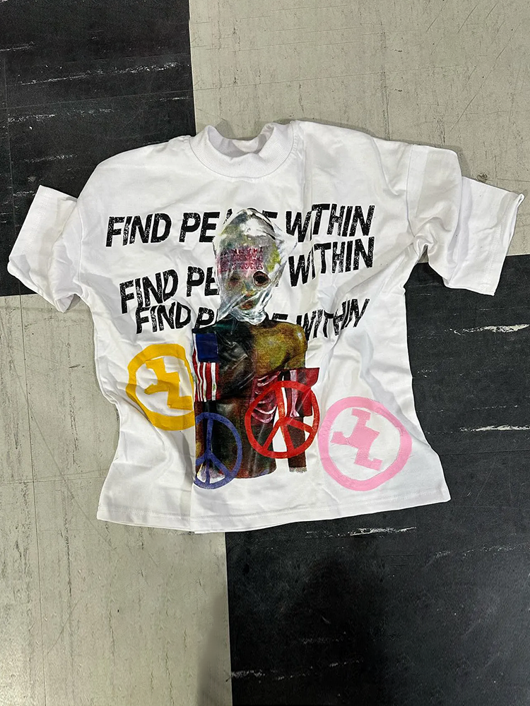 Vintage Find Peace Within Graphics Printed Cotton T-Shirt