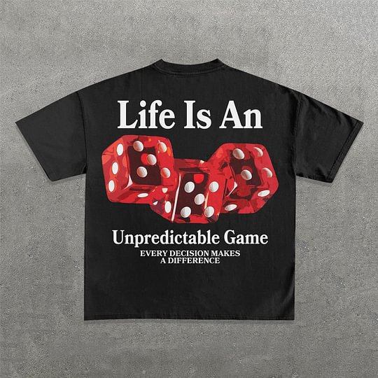 Vercoo Vintage Life Is An Unpredictable Game Graphic 100% Cotton T-Shirt