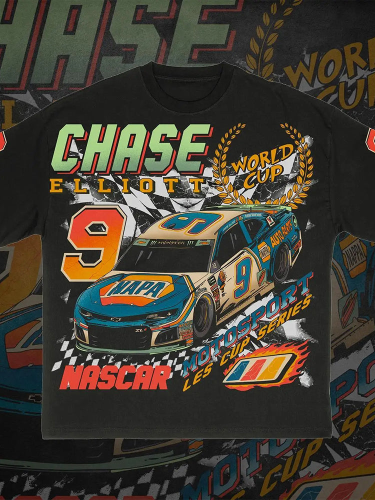 Vercoo Vintage Nascar Chase Elliott 9 Graphic Cotton Short Sleeve T-Shirt