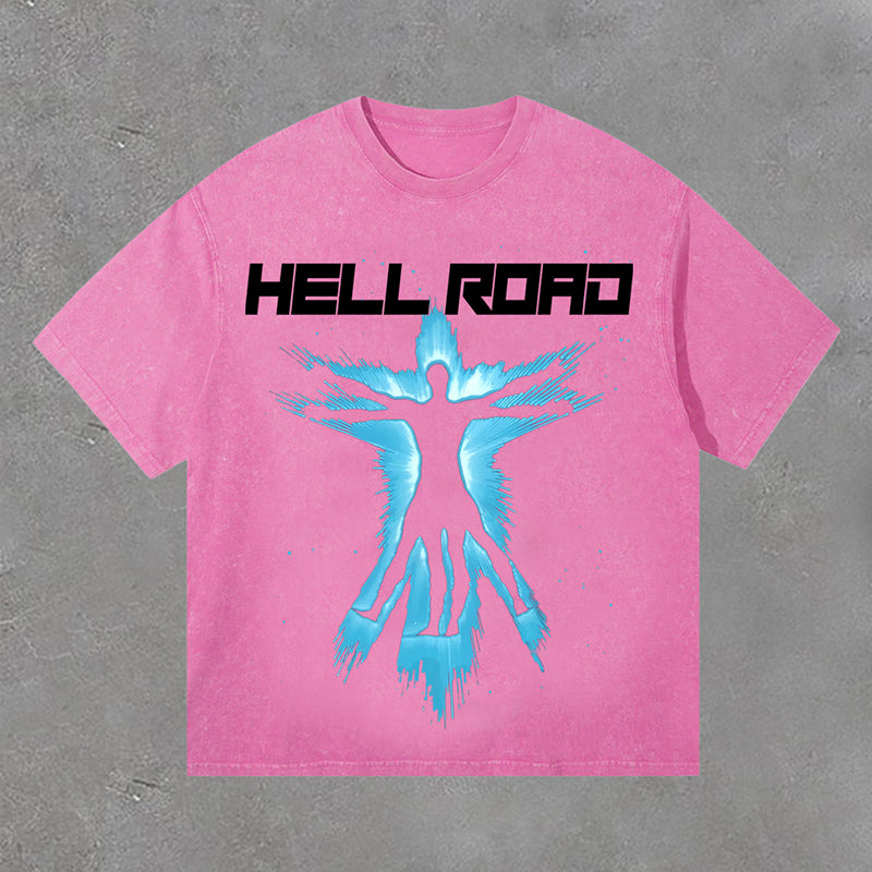 Hell Road Retro Portrait Graphic Print Acid Washed T-Shirt