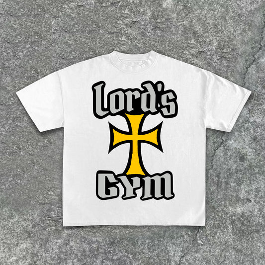 Jesus God Gospel Sports Letters - Lord's Gym - Printed Pattern Cotton T-Shirt