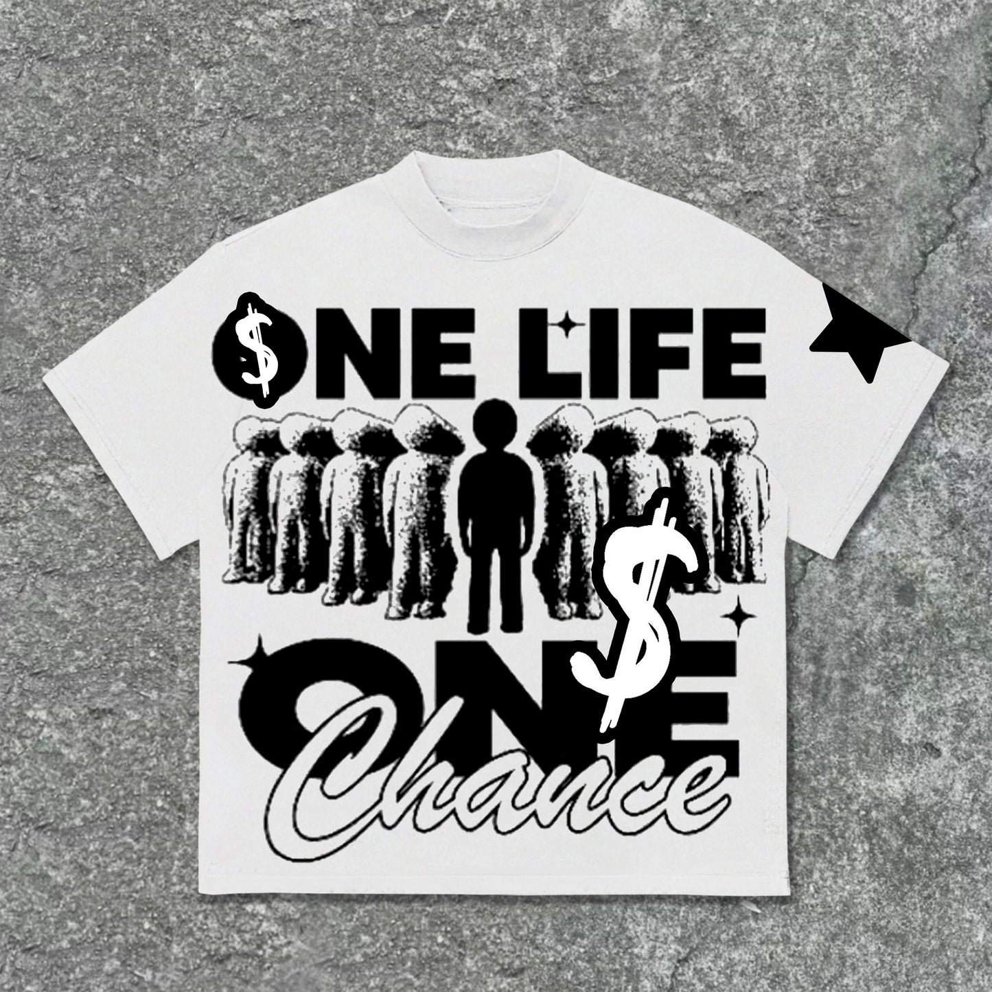 Vintage One Life One Chance Or Chasing Money Print Cotton T-Shirt