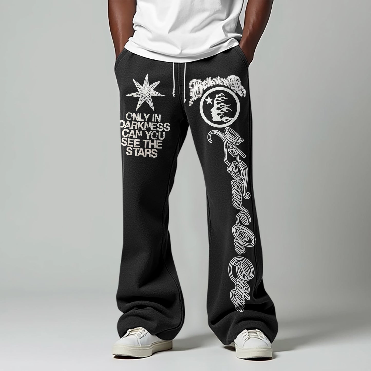 Vercoo Vintage Only Darkness Can You See The Stars Graphic Stylish Casual Flared Sweatpants