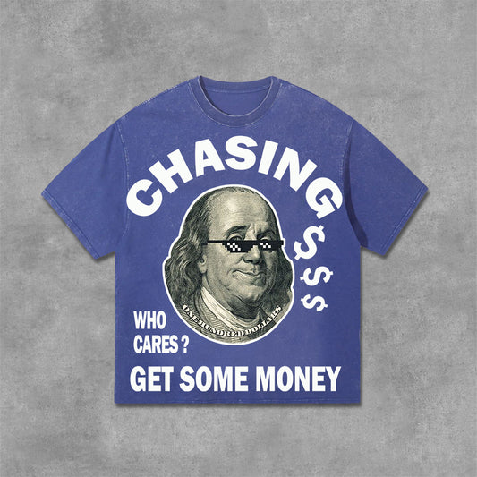 Men's Chasing Money Graphic Print Acid Washed T-Shirt