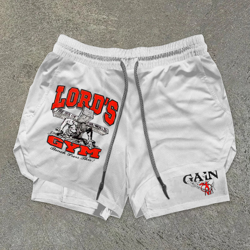 Lord's Gym Print Double Layer Drawstring Gym Shorts