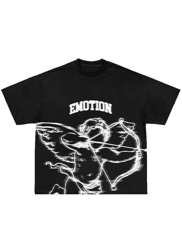 Vintage Angel Emotion Print Cotton T-Shirt