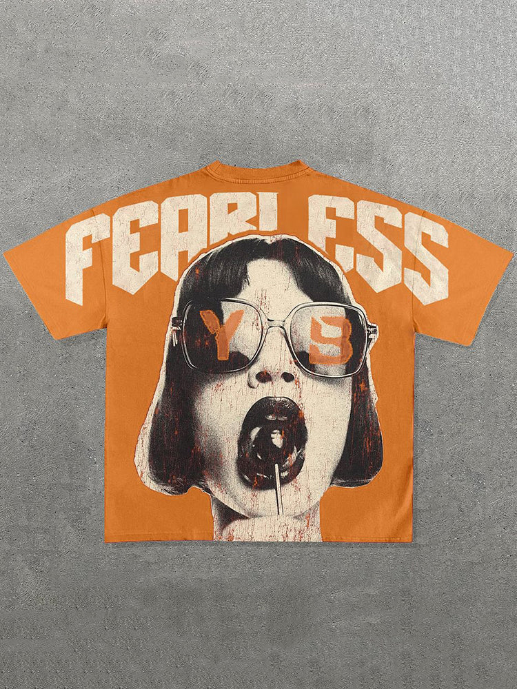 Vintage Fearless Girls Graphic Cotton T-Shirt