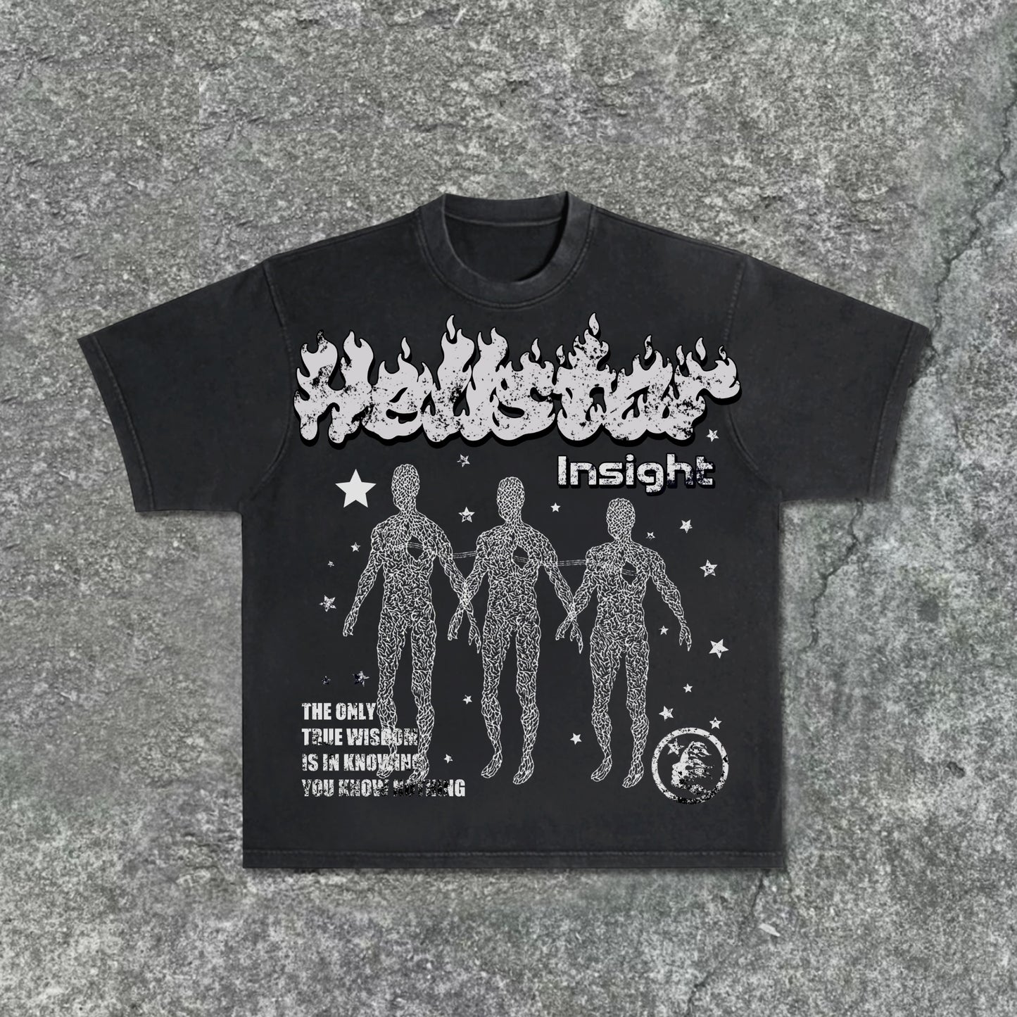 Insight Of The Wise - Vintage Pattern Print Acid Washed T-Shirt