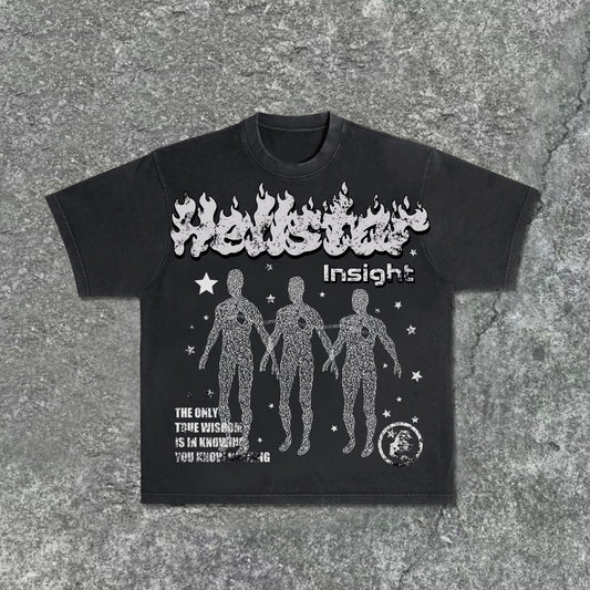 Insight Of The Wise - Vintage Pattern Print Acid Washed T-Shirt