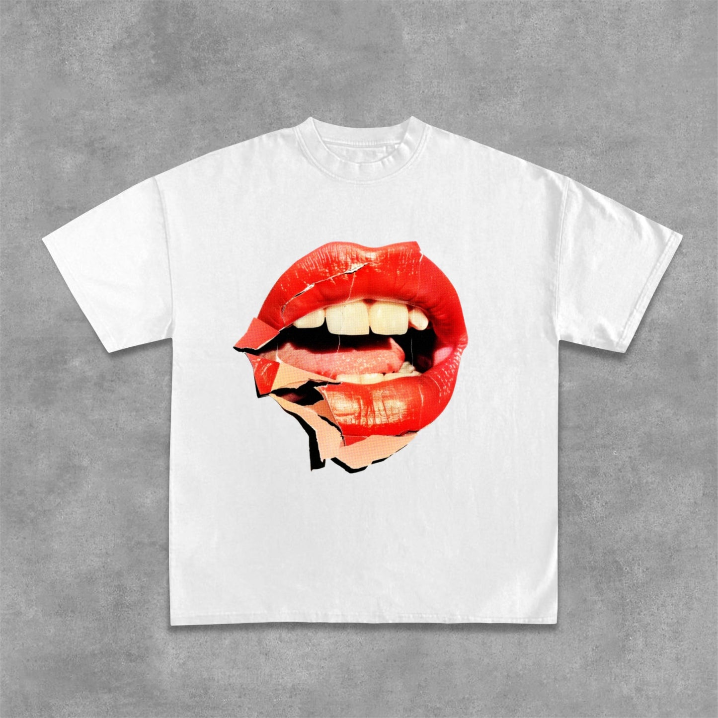 Collage Red Lip Graphic Design Cotton T-Shirt