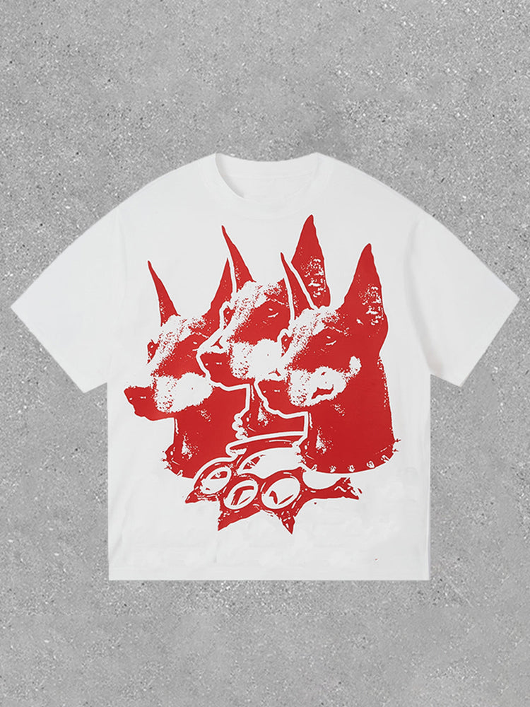 Vercoo Vintage Unisex Three Red Doberman Graphic Cotton T-Shirt