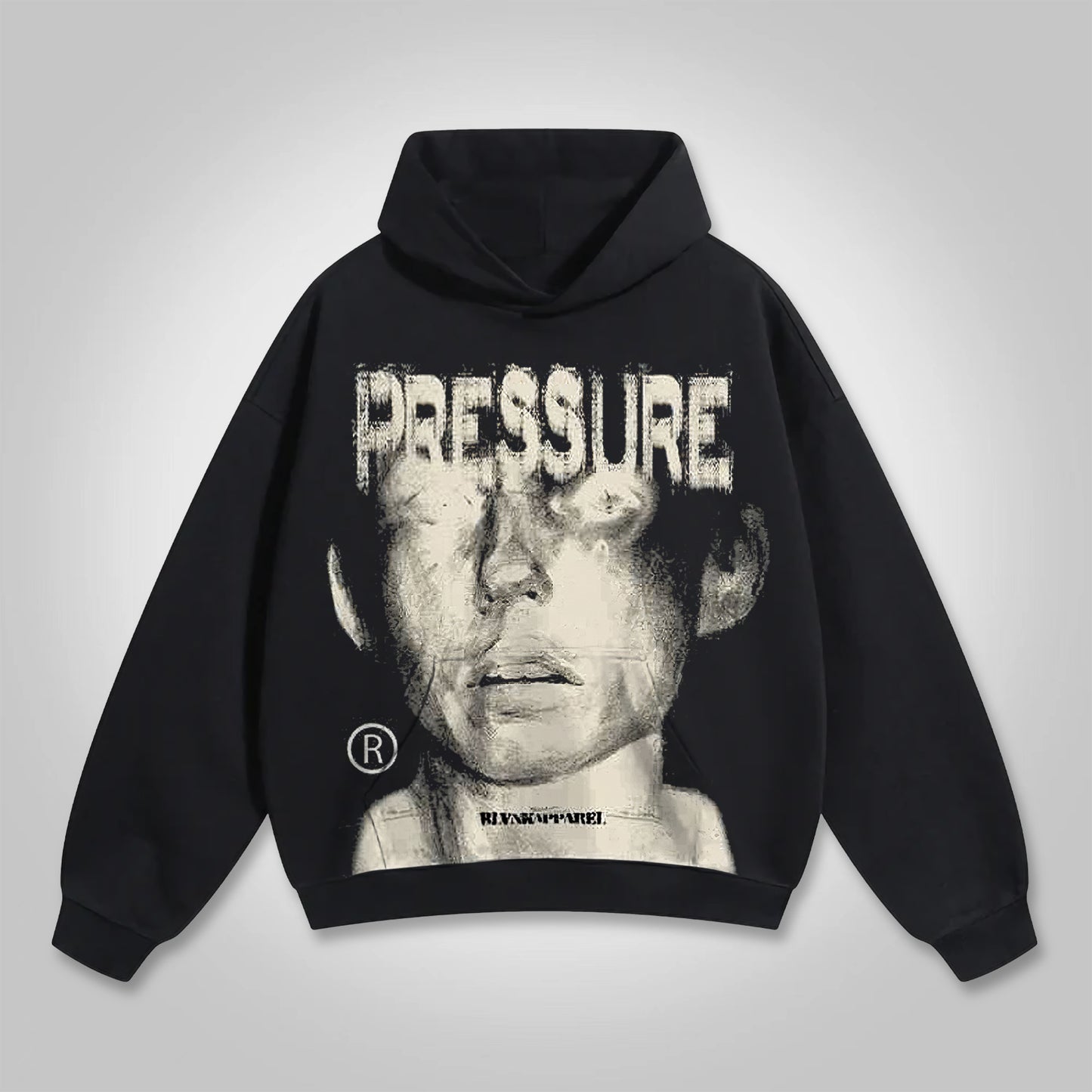 Vintage Pressure Face Graphic Print Fleece Pullover Hoodie