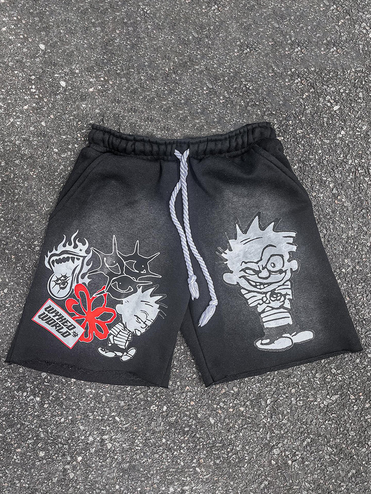 Vintage Street Graphic Drawstring Shorts