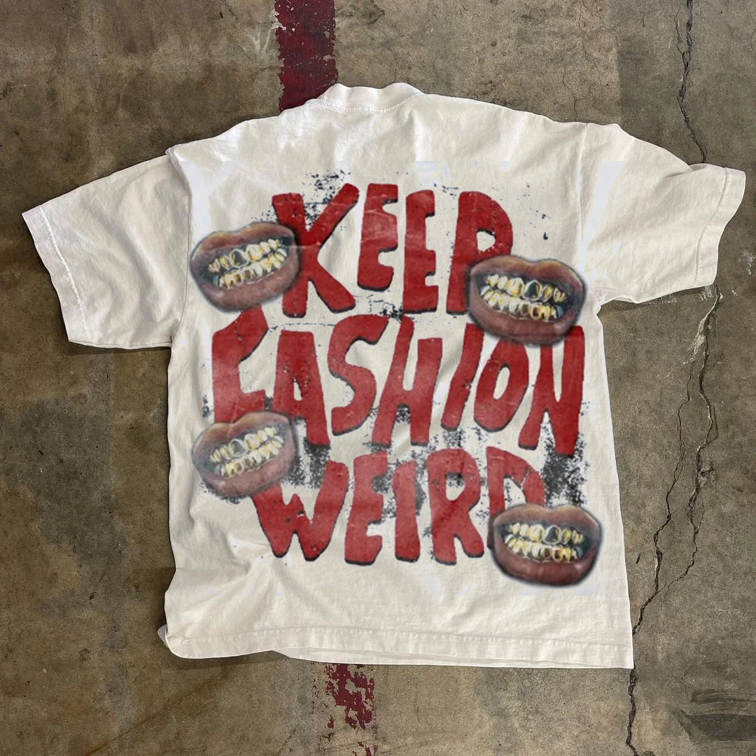 Vercoo Vintage Keep Fashion Weird Graphic 100% Cotton T-Shirt