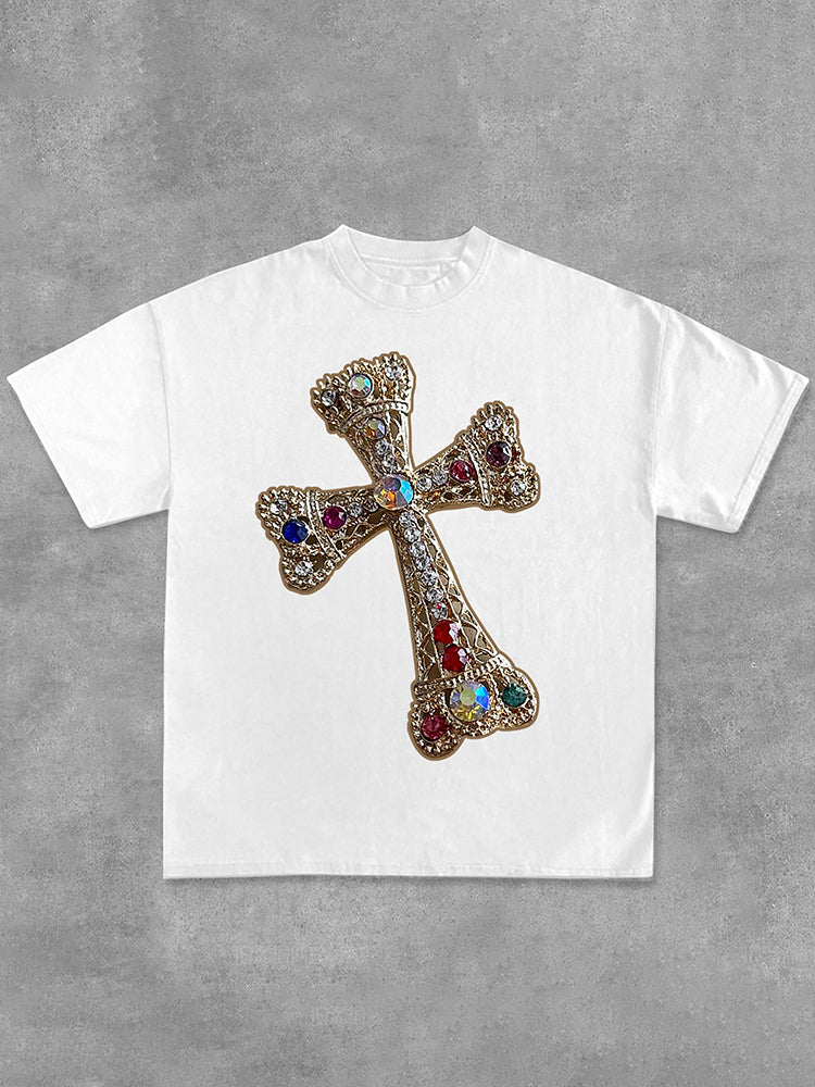 Diamond Cross Graphic Print Cotton T-Shirt