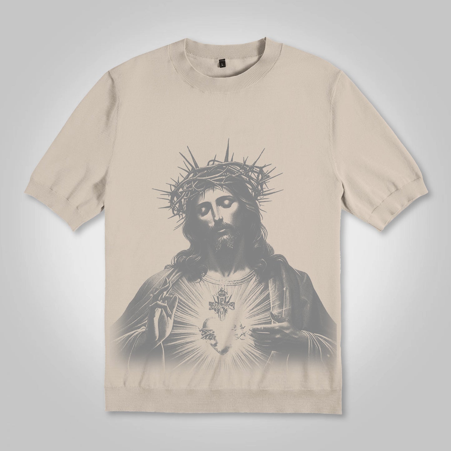 Vercoo Vintage Jesus Print Cotton Knitted T-shirt