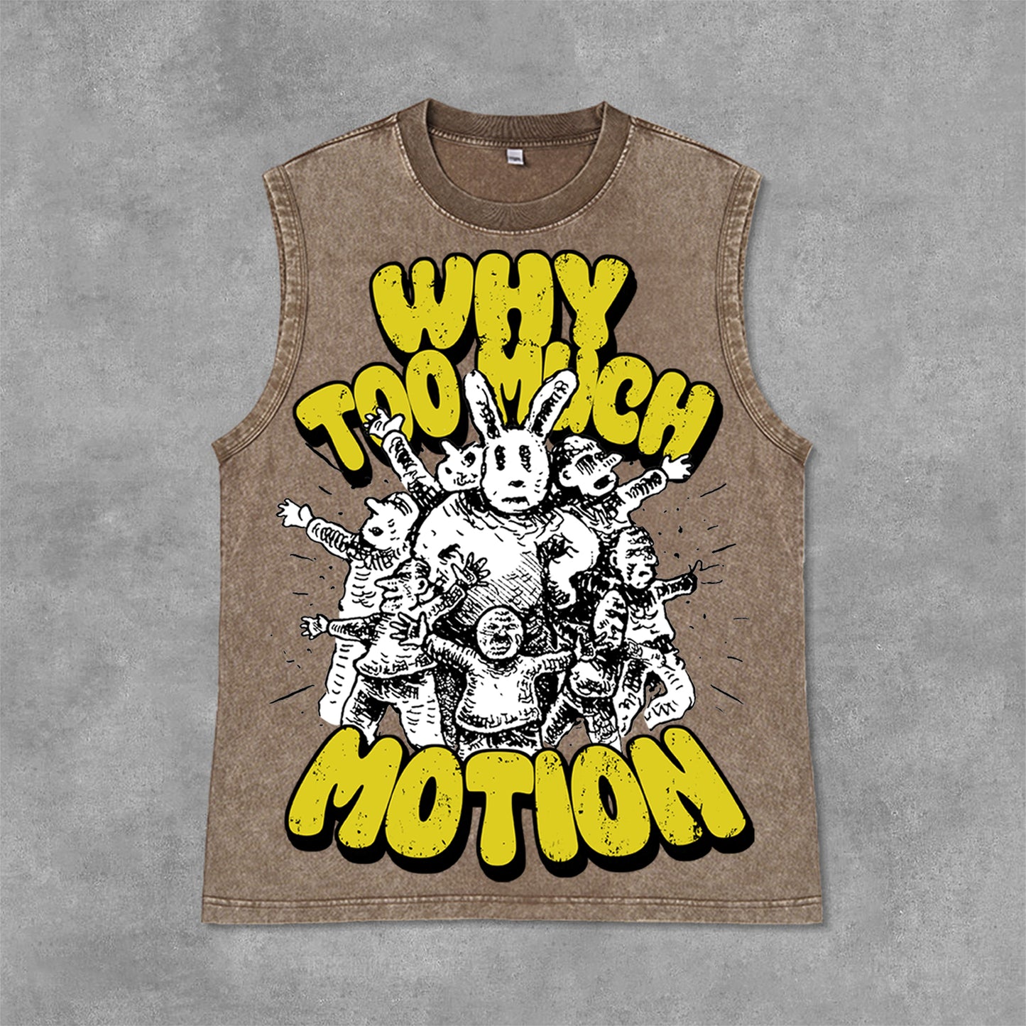 Vintage Why Too Much Motion Graphic Print Acid Washed Sleeveless Tank Top