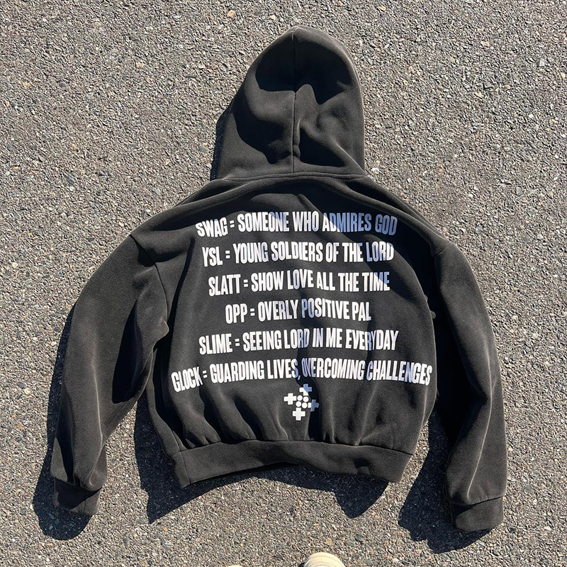 Vintage Thug Truly Humble Under God Graphic Print Side Pockets Hoodie