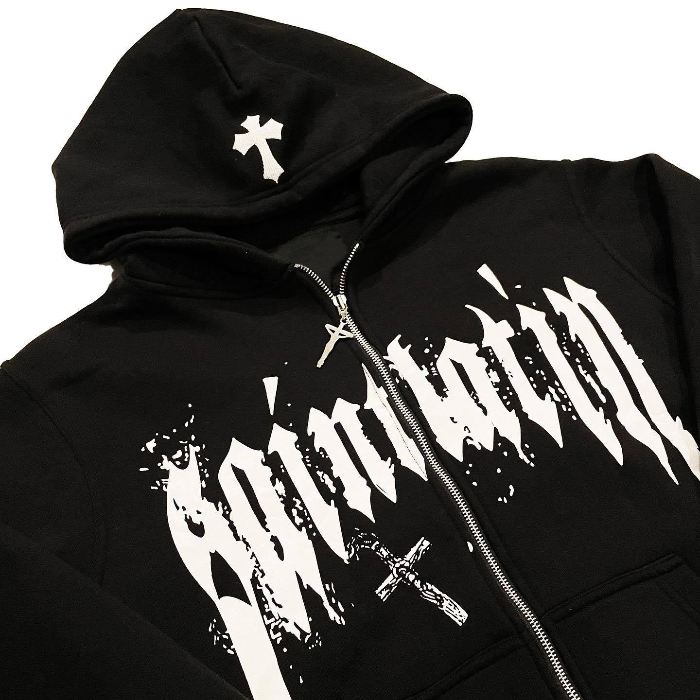 Y2k Trendy Cross Graphic Zip-Up Hoodie