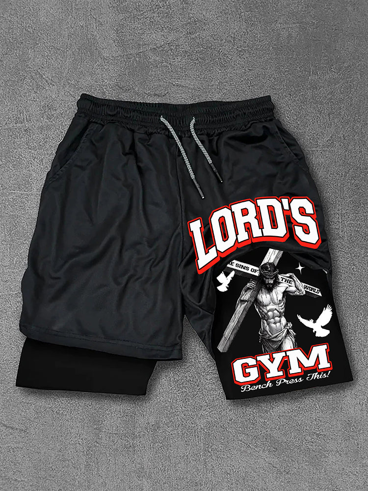 Lord's Gym Print Double Layer Drawstring Street Gym Shorts